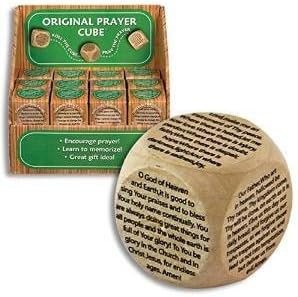 Just4fun Set of Four (4) 1.5" Original Wooden Prayer Cubes with SIX Prayers The Lord's Prayer Serenity & More - Religious Education Inspirational Gift DICE