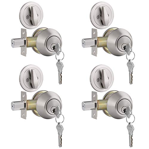 Gobrico Satin Nickel Single Cylinder Deadbolts 4 Pack,Keyed Alike Locks for Exterior Interior Doors 2-Way Adjustable Deadbolts
