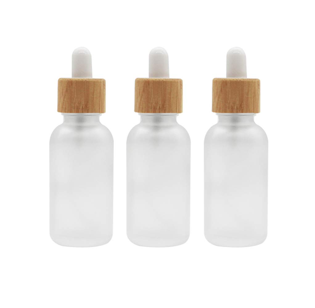 3PCS Empty Clear Glass Essential Oil Dropper Bottles Jars Vials with Eye Glass Dropper and Bamboo Head Cosmetic Makeup Storage Containers Perfume Travel Holder Dispenser, Transparent, 30ML/1OZ
