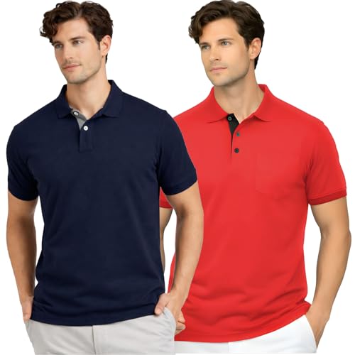 Image of Men's Premium Cotton Pique Polo T-Shirt, Classic Fit Short Sleeve Casual Summer Shirt, Soft & Breathable Fashion Polo