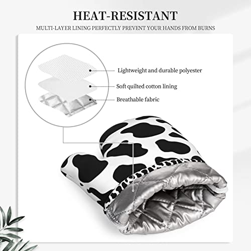 Nelife Cow Print Oven Mitts And Pot Holders Sets Of 2,Resistant Recycled Infill Silicone Non-Slip Bbq Gloves For Kitchen,Cooking,Baking,Grilling #TOP3
