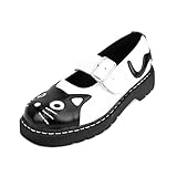 T.U.K. Anarchic Mary Jane Kitty   Chaussures pour Femmes   Couleur Cuir Noir et Blanc   Taille EU38