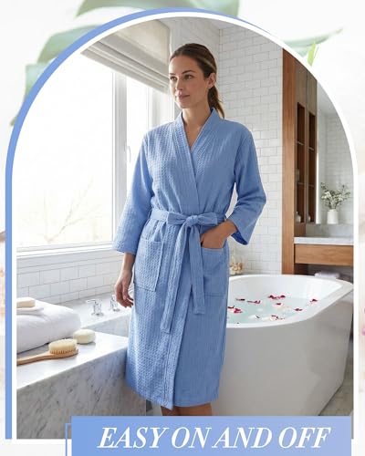 Image of Panitay Women's Waffle Knit Robes Thin Spa Bath Robe Bulk Hotel Lightweight Commercial Soft for House Shower Party