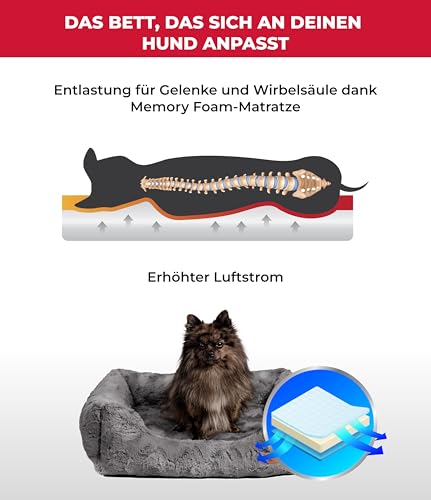 HS-Hundebett® Kuschelbett Deluxe Exklusiv XS (50x70 cm) – Orthopädisches Hundebett mit Memory Foam & Anti-Rutsch – Waschbar – Anthrazit – Made in DE