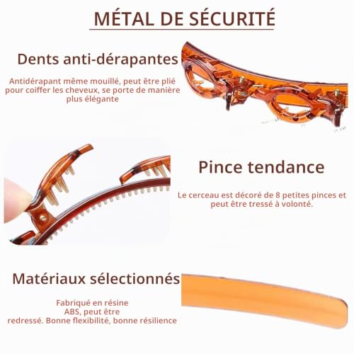 SSKHE 2 Pièces Serre-Tête avec Pinces,Double Bangs Hairstyle Hairpin,Bangs Coiffure Cerceau Cheveux,Bandeau DIY avec Clips pour Femmes,Enfants, Hommes,Activités Quotidiennes(Noir/Marron) – vue 3