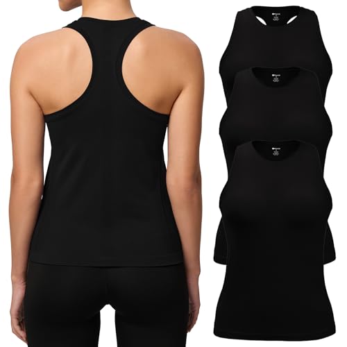 Missclub Racerback Tank Tops for Women Black Lightweight High Crew Neck Workout Active Exercise Tennis Casual Top Shirts