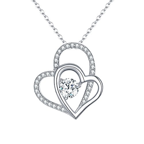 EVER FAITH Women's 925 Sterling Silver CZ Interlocking Open Heart Adjustable Pendant Necklace Clear