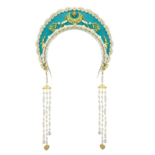 MYAYD Women's Palace Retro Tudor Hat Hair Accessories Crown Headwear Decoration Multicolor Handmade (Blue-Green)