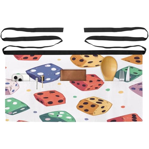 Lot de 3 tabliers courts de chef multicolores à dés avec 3 poches pour cuisine et bistrot