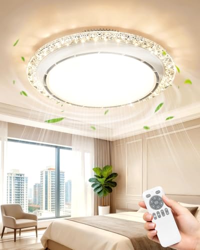 Keleef Ventilateur Plafond Avec Lumière, Ventilateur Plafond Sans Pales 25dB Silencieux, 6 Vitesses, Télécommande, 3 Températures de Couleur 3000K-6500K Dimmable, Pour Salon Chambre Enfant