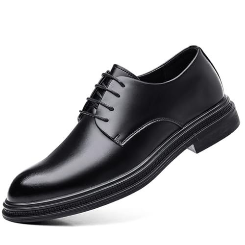 Men’s Genuine Leather Oxfords Dress Shoes, Round Toe Lace-up Genuine Leather Comfort Dress Shoes for Wedding Office