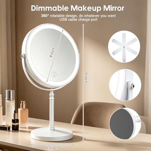 Image of DEIOVWXS Makeup Mirror, Rechargeable Vanity Mirror with 3 Lights, 1X /10X
