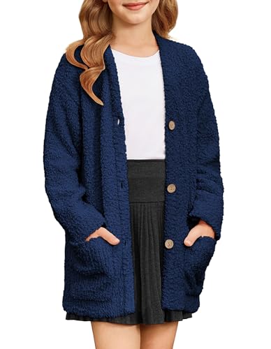 GRACE KARIN Girls Open Front Cardigan Long Sleeve Popcorn Knit Sweaters Outwear Coat with Pockets