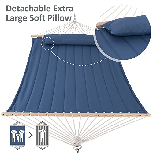 Image of SUNCREAT Double Outdoor Hammock with Hardwood Spreader Bar, Blue