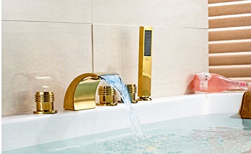 Robinet mitigeur baignoire LED Gowe anti-brûlure à trois poignées et douchette pour salle de bain