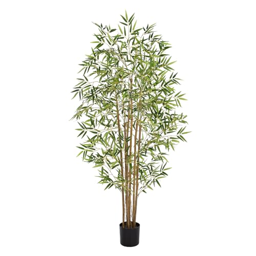 Keeplush Artificial Bamboo Tree Fake Bamboo Plant 5FT Tall with 6 Natural Real Bamboo Trunks Artificial Tree Indoor Decor Faux Silk Tree for Home Office Living Room Modern Decor