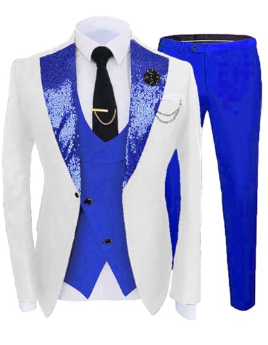 3 Piece Wedding Suit for Men Sequins Lapel Tuxedo Set Slim Fit Dress Prom Suits for Big and Tall STXZ0992