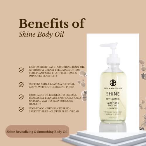 Shine Revitalizing & Smoothing Body Oil Unscented –100% Natural, Plant-Based Ingredients Loaded With An Organic Blend Of Healing Oils And Vitamin E, That Deeply Soothe, Restore And Moisturizes The Skin. From Acne Or Redness To Eczema, Psoriasis And Even Age Spots. No Water – No Preservatives (Unscented) #TOP2