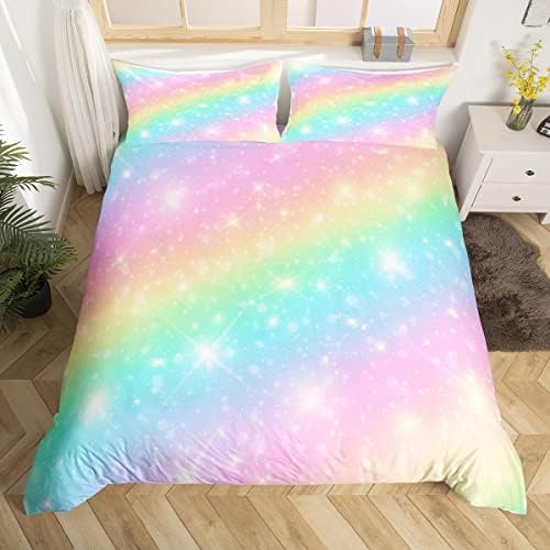 Homewish Kids Glow in The Dark Duvet Cover Single Blue Cartoon Stars Universe Bedding Set Toddler Bed Comforter Child Starry Sky Theme Decor Bedspreads with Zipper,No Sheet, Multicolor