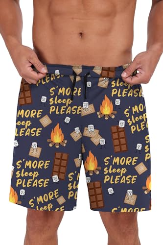 Image of Mens Pajamas Set Lightweight Summer Pjs Sleepwear Quick Dry Soft Comfy Short Sleeve Blue Choc Print With Pocket (S-4X)