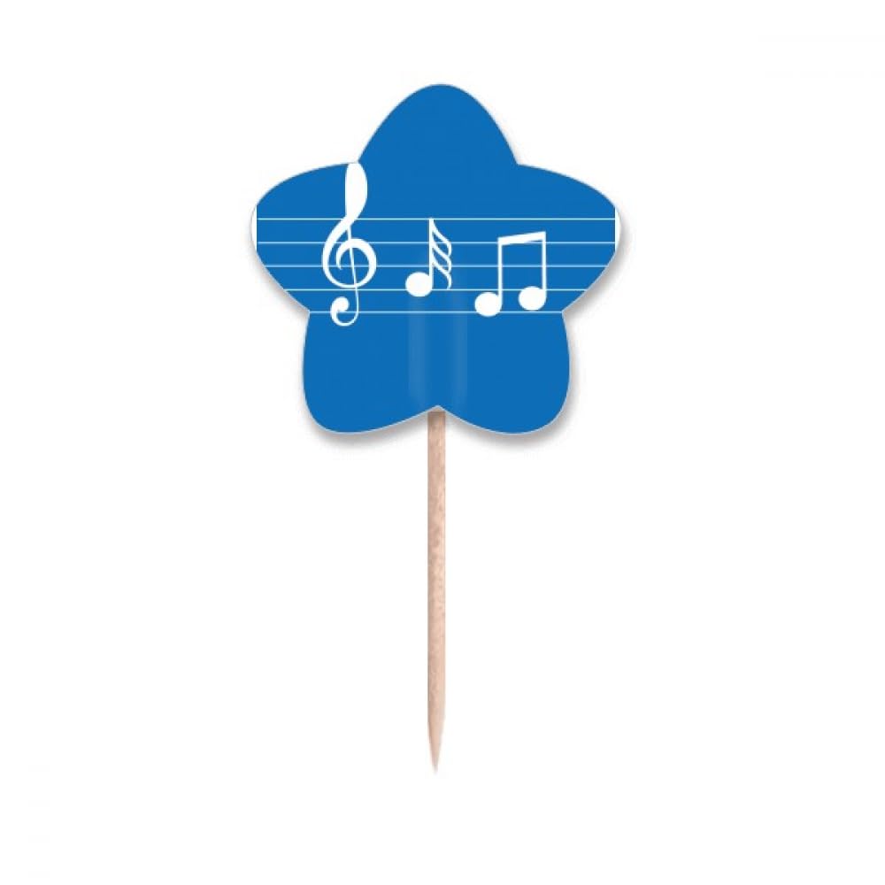Lable cupcake picks bleu art déco au motif de portée musicale pour buffet chic et raffiné