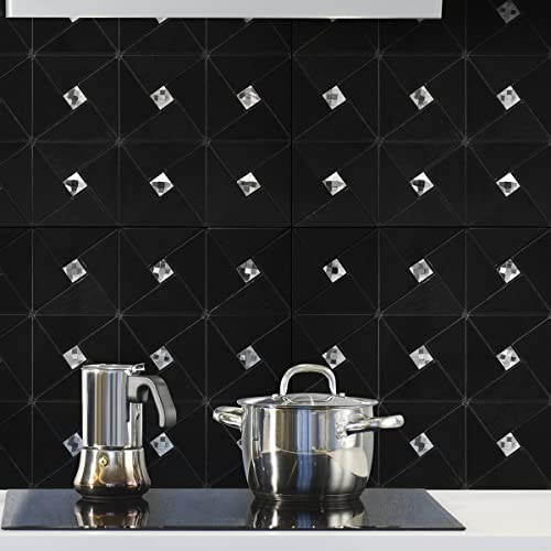 Art3D 10-Sheet Peel And Stick Backsplash Metal Mosaic Tiles For Kitchen Wall Decor, Stick On Aluminum Composite Tiles Stikers, Black Windmill Puzzle Glass Mixed #TOP2