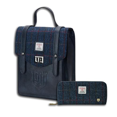 Islander Harris Tweed Mini-Carloway-Rucksack und lange Geldbörse, Geschenk bereit, Marineblaues...