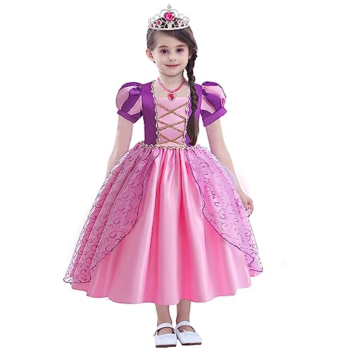 G.C Girls Princess Costume Dress Up Toddler Puff Sleeve Dresses Wig Crown Wand Jewelry Halloween Cosplay Clothes