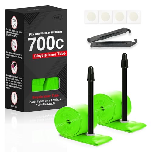 2-Pack TPU 700×18-32C Bike Inner Tube Ultralight ALLRoad Bike Tube with 65mm Presta Valves for Road Bike (Include Bike Tube Patch Repair Kit) - Green