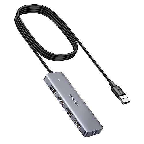 UGREEN USB 3 Hub Ultra Slim with 5V/2.4A Power Supply Type A Splitter 4 Ports 5Gbps Data Transfer Multiple Adapter for Laptop PC MacBook iMac Xbox PS4/PS5 Hard Drive and More 1.5m