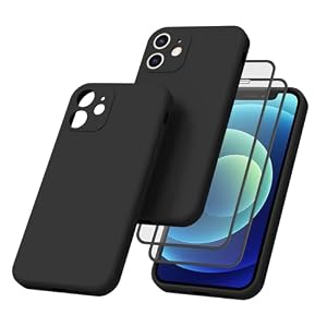 Vancle Case for iPhone 12mini Phone Case,with 2 HD Screen Protectors, Shockproof Bumper Liquid Silicone Case with Microfiber Lining (Black)