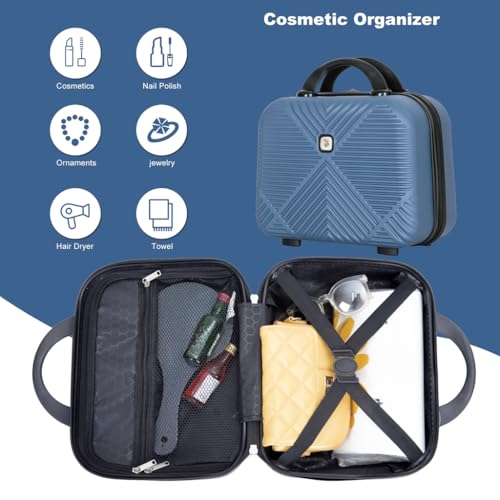 Travel Light with 4-Piece ABS Suitcase Set, 14" Makeup Box, 360 Spinner Wheels, Lightweight & Durable, Blue3