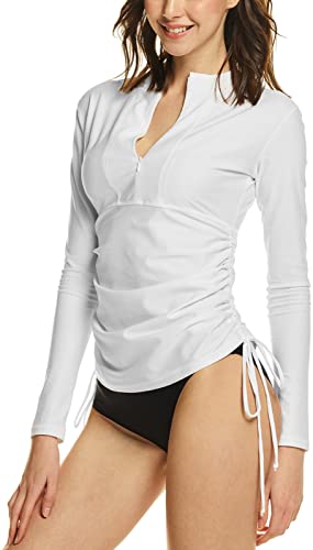 Tsla FSZ04 Women'S Half-Zip Front Rash Guard, Upf 50+ Side Adjustable Long Sleeve Swim Shirts cover