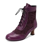 Générique Femmes Lacets Rétro Bottines Fermé Bout Rond Vintage Victorien Bottes Tacco Da Gattino Medio Bottes Courtes,Violet,45 EU