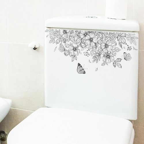 Aufkleber für WC-Sitz, Motiv: Pflanzenblätter, Blumen, selbstklebend, abnehmbar, wasserdicht, Aufkleber für Badezimmer, Spülkasten, Dekoration, WC-Deckel und Zubehör (35,6 x 15,2 cm)