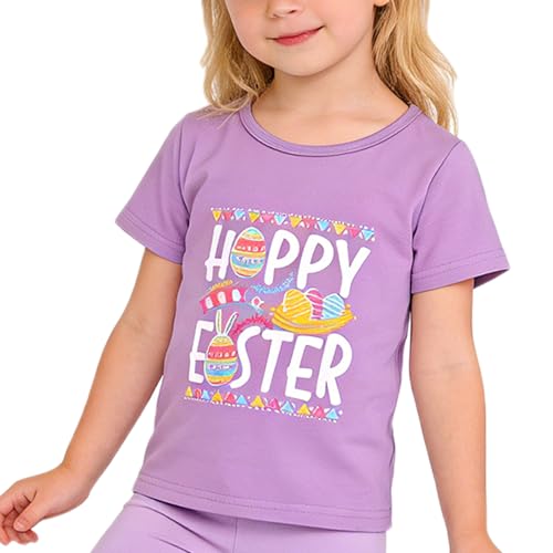 Image of Easter Toddler Girls T-Shirts Bunny Short Sleeve Shirts Kids T Shirts Cotton Girls Summer Tops T-Shirts 3-8Y