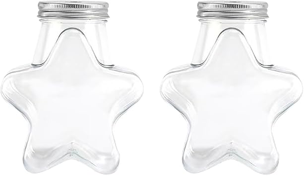 2 Pcs 500ml Star Shaped Plastic Jars for Paper Stars Storage - Valentines Day Party Favor Bottles, Empty Containers With Lids