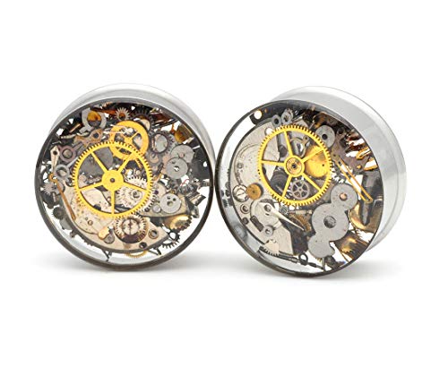 Mystic Metals Body Jewelry Large Gauge Embedded Steampunk Watch Parts Plugs - Sold As a Pair (1-1 2  (38mm))