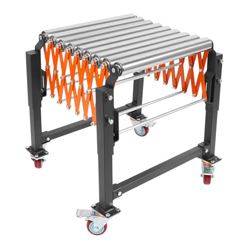 TENNIEX Adjustable Conveyor Roller, Adjustable Length 17-51 inches, Adjustable Height 26.8-28.8 inches, 176LBS Folding Roller Conveyor Table