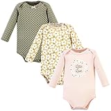 Hudson Baby Unisex Baby Cotton Long-Sleeve Bodysuits, Sage Floral Wreath 3 Pack, 9-12 Months