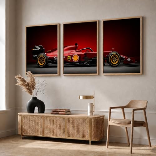 Image of HOMESY Sports Car Framed Posters Gift Items for Boys Room | Wall Decoration for Bedroom Living Room Office Gaming Room Decor | F1 Car Poster with Frame for Wall Decor Set Of 3 Size (10x13 inch, BROWN)