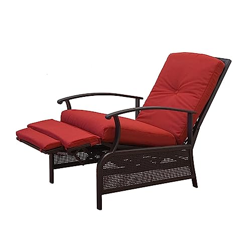 GOWE Patio Recliner Chair with Cushions,Outdoor Adjustable Lounge Chair,Reclining Patio Chairs with Strong Extendable Metal Frame for Reading,Garden,Lawn (Red, 1 Chair)