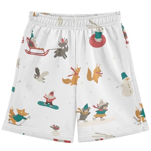 Dallonan Boys Casual Shorts, Athletic Gym Shorts Elastic Waist with Pockets Cute Woodland Animal Party Summer Sports Homewear for Active Kids 7-15Y Multi