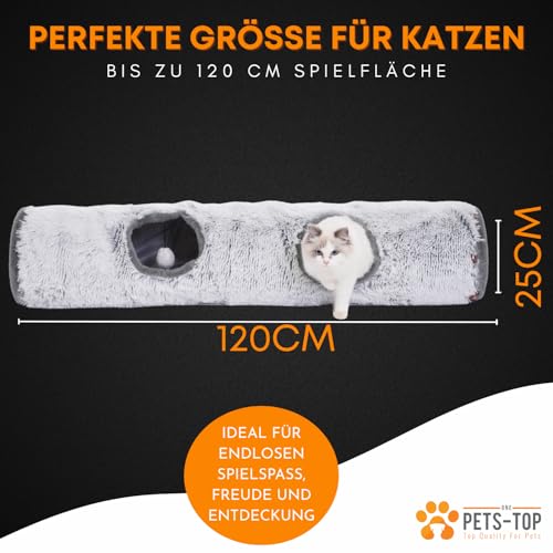 One PETS-TOP Katzentunnel XXL – Katzentunnel Große Katzen – Rascheltunnel für Katzen – Interaktives Katzenspielzeug für drinnen – aus weichem Plüsch