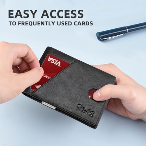 Image of Zitahli Slim Wallet for Men,RFID Blocking Leather Bifold with Money Clip | Minimalist Front Pocket Design, Holds 12 Cards, RFID Protection, Gifts for Men on Birthdays, Father's Day, and Christmas