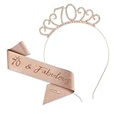 70 Años Cumpleaños Mujer Corona Sash Kit, Sash Corona Cumpleaños Decoracion, Accesorios para el Pelo y Faja para 70 Años Chicas Mujeres (Oro Rosa)