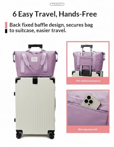 Image of WILDHORN 40 Liters Nylon Expandable Travel Duffle Bag for Men & Women, Waterproof Weekender Luggage Bag, Foldable Gym & Overnight Travel Hand Bag with Wet & Dry Compartment (Lavender)
