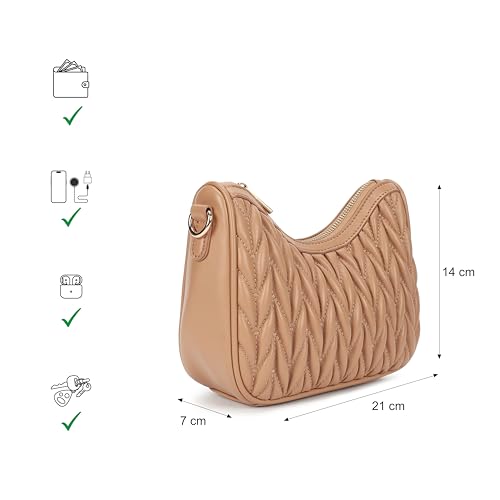 Image of Fastrack QuiltCrush Sling | Faux-Leather Women's Sling Bag| Detachable Chain Strap, Gold Hardware, Internal Pockets & Zipper Closure