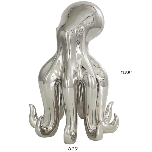 Image of Deco 79 Ceramic Octopus Decorative Sculpture Tall Standing Home Decor Statue, Accent Figurine 8 inch x 9 inch x 12 inch, Silver