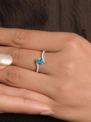 Image of Clara 925 Sterling Silver Blue Zirconia Adjustable Ring for Women | Platinum-Plated | Gift for Girl Wife Girlfriend for Anniversary & Birthday | Minimal Daily Wear
